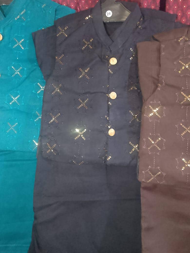 بچوں کا 3 پیس شلوار قمیض سوٹ بمعہ ویسٹ کوٹ 4