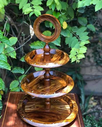 wooden cake and dry fruit stand