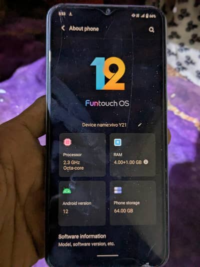 vivo y21 pta approved 4+1 ram 64gb memory fresh condition.