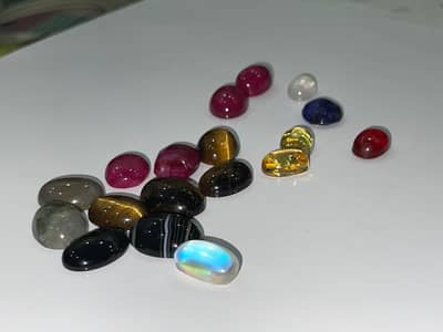 Gemstone Tiger eye Agate . Ruby . Moonstone. Opal