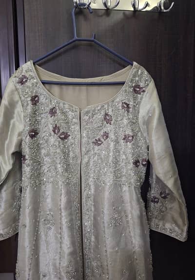 handwork kora dabka Silver maxi  for Shaadi /nikkah/engagement
