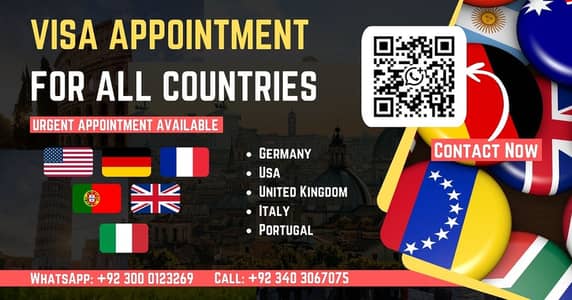 Visa Appointment Available for USA, UK, Europe and Arab countreis