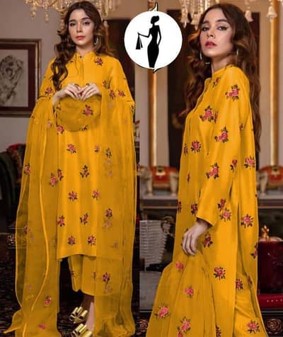 3 Pcs Women's Stitched Shamoz Silk Embroidered Suit