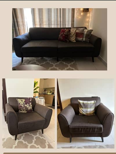 Brown 3-Piece 5-Seater Sofa Set – Perfect for Small Living Rooms