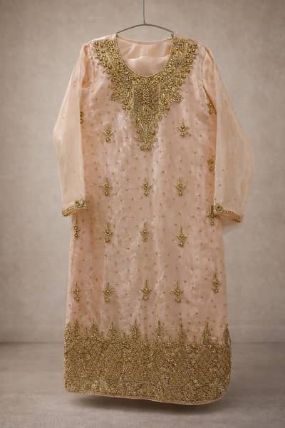 Peach Formal Shirt – Heavy Dabka & Zari Work