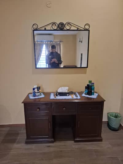 Stylish Wooden Dressing Table with Wrought Iron mirror