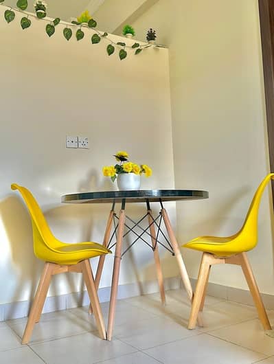 stylish & Eye- Catching mini Dining set - Round Glass Table