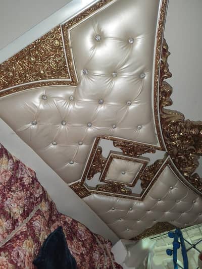 Wooden Bed set + side drawers + dressing + 3 row showcase. 2+1