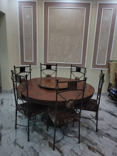 Elegant 6 seater wooden dining table set with rotating center