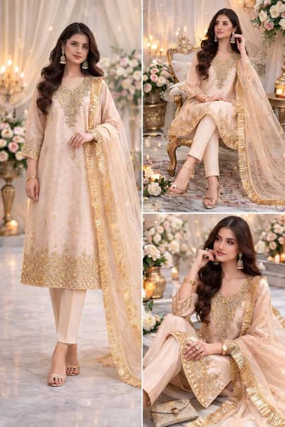 Brand New Fancy | Peach Kurti | with Heavy Neck & Border Work