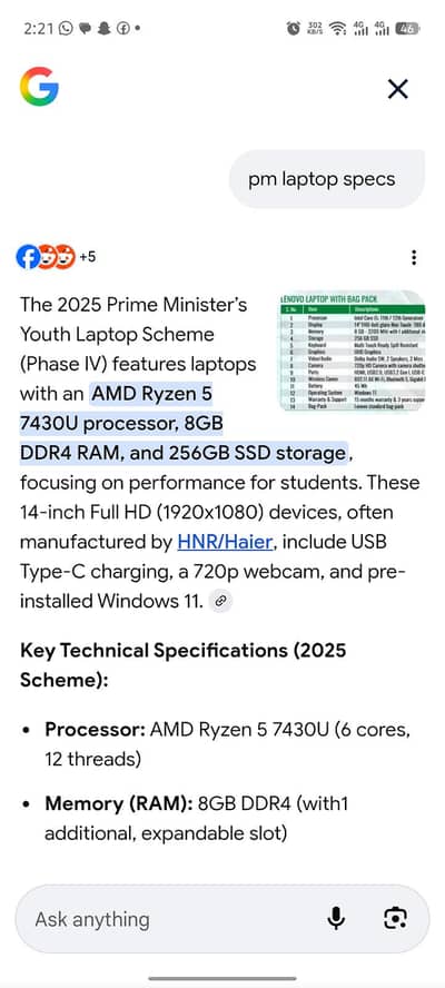 PM laptop  8gb and 256gb window 11