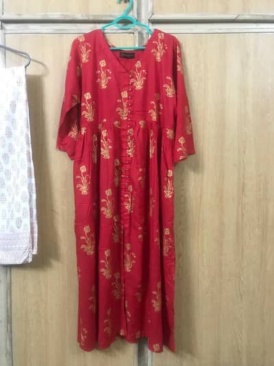 red eastren frock with plazo wide leg trouser