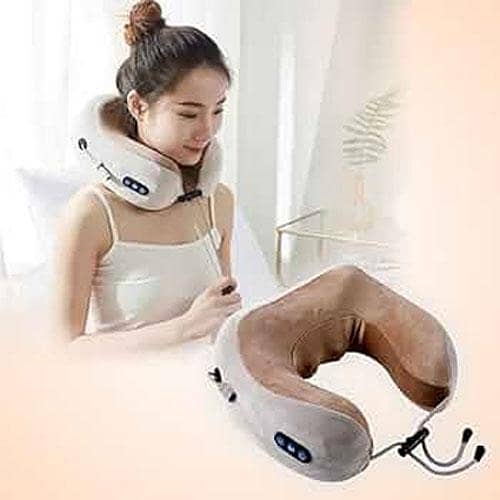 Rechargeble U-Shaped Travel Neck Masge Pillow | 3 Speed Intensity Modes | Therapeutic Vibration | Cervical Pain Relief | Deep Kneading Masge