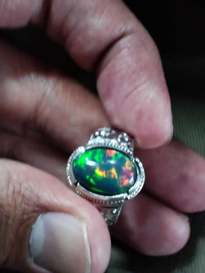 Ethiopian Black Opal Silver Ring - Size 18