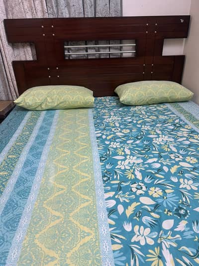 Wooden Bed with Sidetable