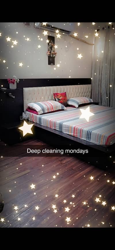 chinese style,low lying cushioned back bed with 2 side tables