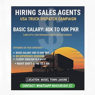 Hiring Sales Agents for USA Truck Dispatch Campaign (Night Shift)