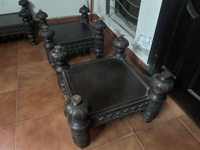 Centre and side tables and a chair