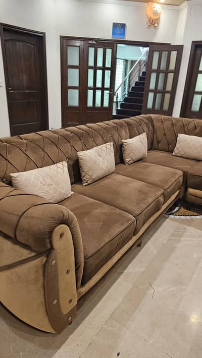 dark brown L shape sofa set