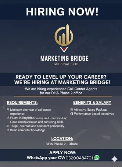 Hiring: Experienced Call Center Agents Needed in DHA Phase 2