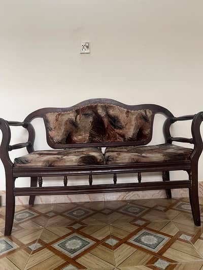 Wooden Three seater sofas with two office tables and one iron stand