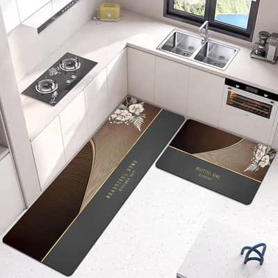 2 Pcs Runner & Mat Set Napa Leather type Fabric anti slip rubber