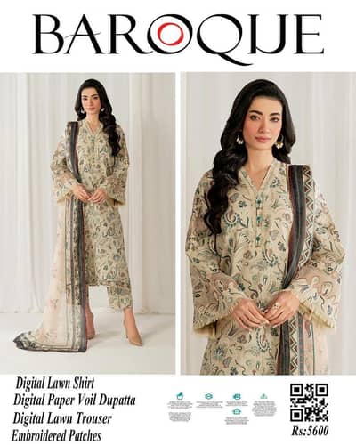 3 Pcs women's Unstitched printed embroidered suit