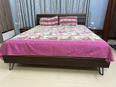 Interwood bed with side tables and dressing table