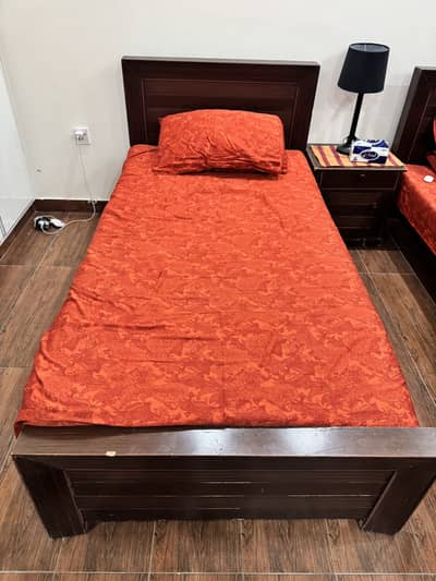 Bed, wardrobe, bookshelf, study table