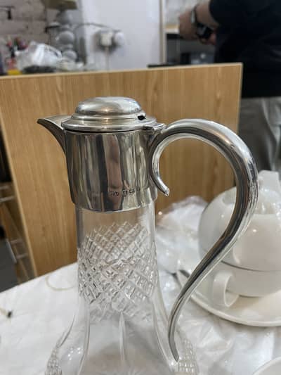 VINTAGE SILVER WARE HOBNAIL CUT CRYSTAL CLARET JUG