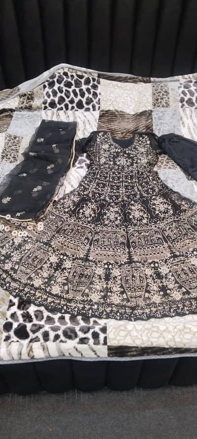 Heavy Embroidered Black Organza Frock(large)