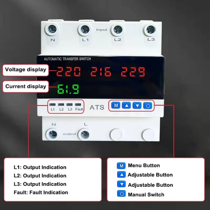 Automatic Transfer Switch for Single phase 3 phase voltage protecter 10