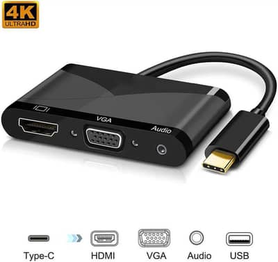 4-in-1 USB-C to HDMI VGA Adapter, USB 3.1 Type C to VGA HDMI 4K UHD