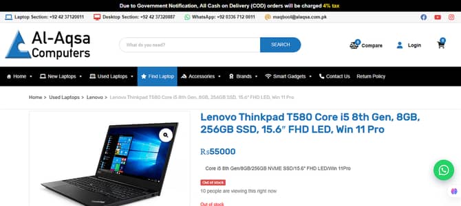 Lenovo ThinkPad T580 Core-I5 8 GB  238 GB SSd HD 14 Inch Display