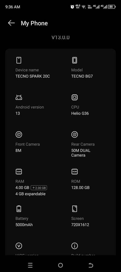 Tecno Spark 20c.  8/128GB Memory