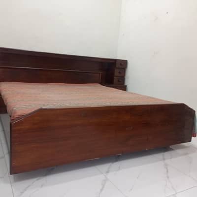 full pure wooden king size bed with bedside table no mattress