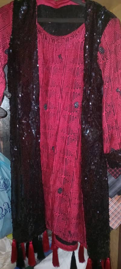 Three piece coat style sequence work dress