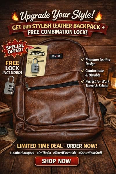 Leather Backpack with free lock