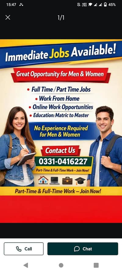 Office & Online Work Jobs Available – Male/Female (Lahore)