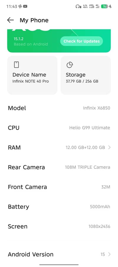 infinix note 40 pro 12+12/256 brand new condition