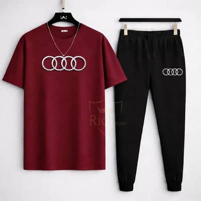 Premium Audi-Logo Printed T Shirt & Trouser Set