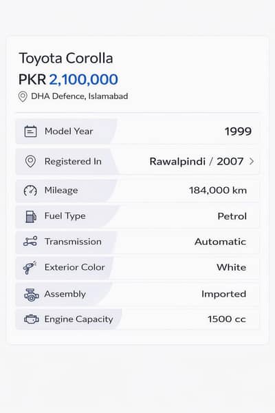 corola 2.1999 model 2007 rawalpindi registered