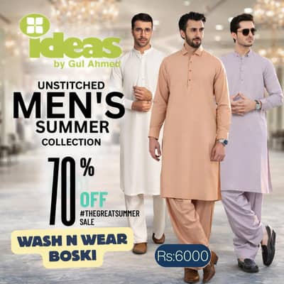 Eid Offer Unstitched original wash n wear boski for mens (Gul Ahmed)