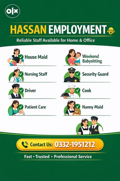 House Maid, Babysitter, Patient Care, Nanny, Nurse, Driver, Chef, Cook
