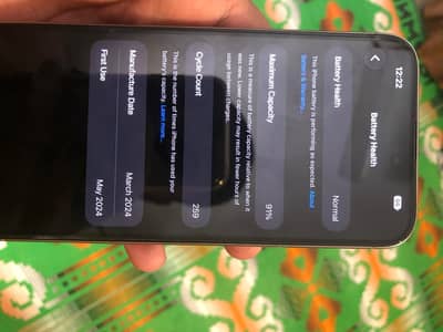 I phone 15 pm jv desert titanium 256 gb 91 battery health with box