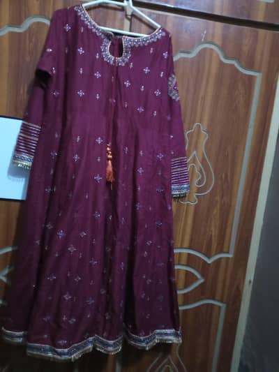  Elegant Maroon Embroidered frocki 