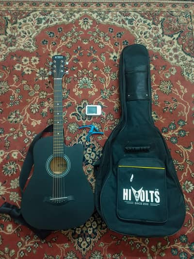 Hi Volts AS-08T Acoustic Guitar (Matte black)- Complete set