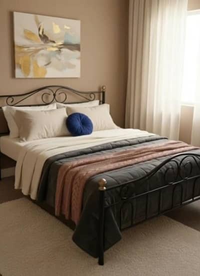 Stylish Metal Double Bed Frame + Comfortable Mattress (Used)