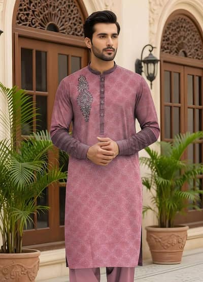 Men’s Unstitched Cotton Embroidered Suit – Premium Quality | Soft Fab