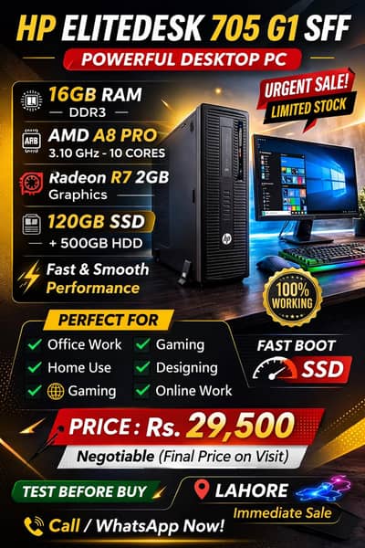 HP EliteDesk 705 G1 | 16 GB Ram | 2GB Readon R7 | 120 GB SSD+500GB HDD